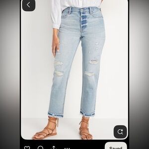 High-Waisted Slouchy Straight Distressed Cut-Off Non-Stretch Jeans